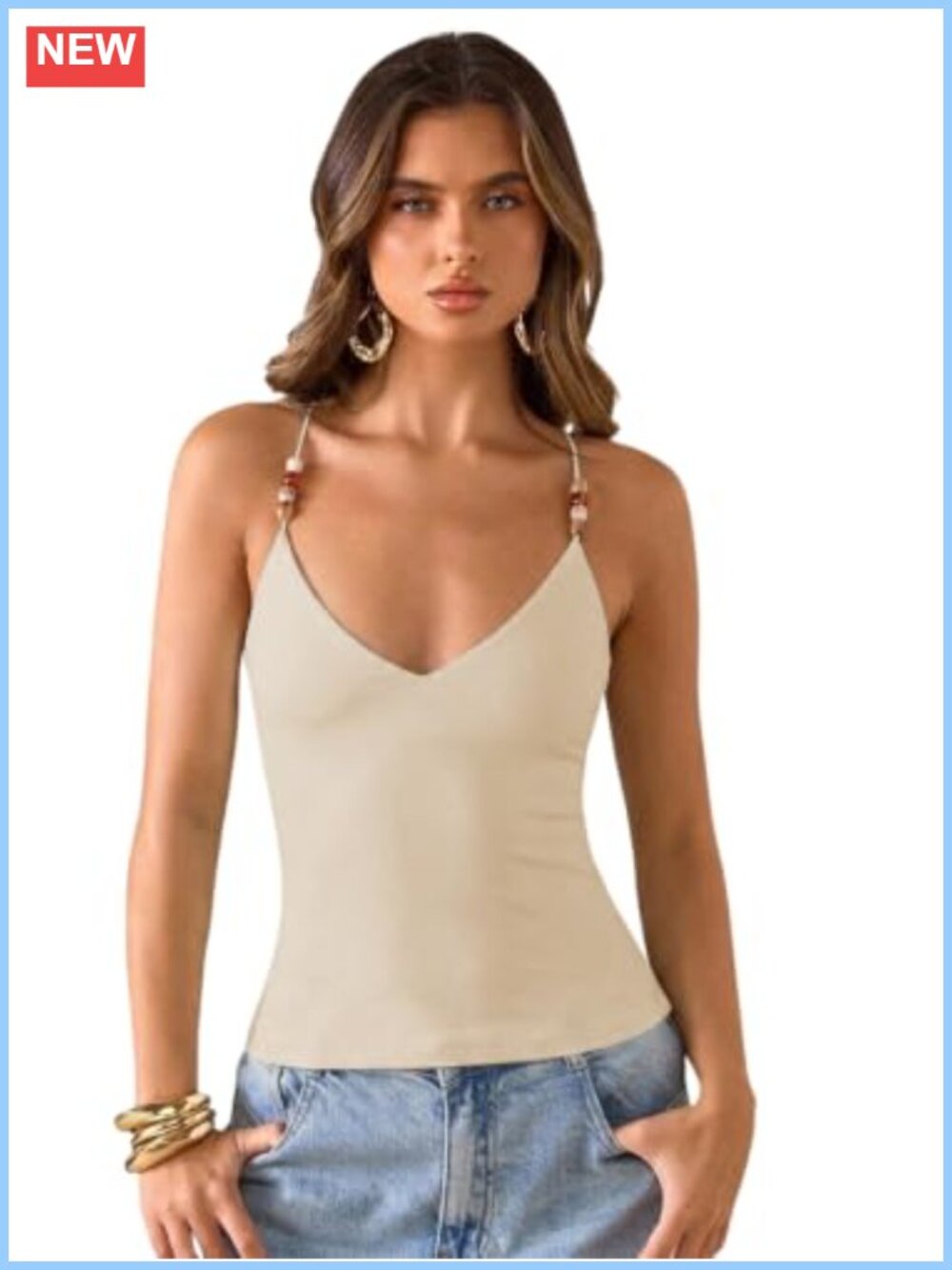 Women's Slim Fit V-Neck Spaghetti Strap Cami Top Sleeveless Summer